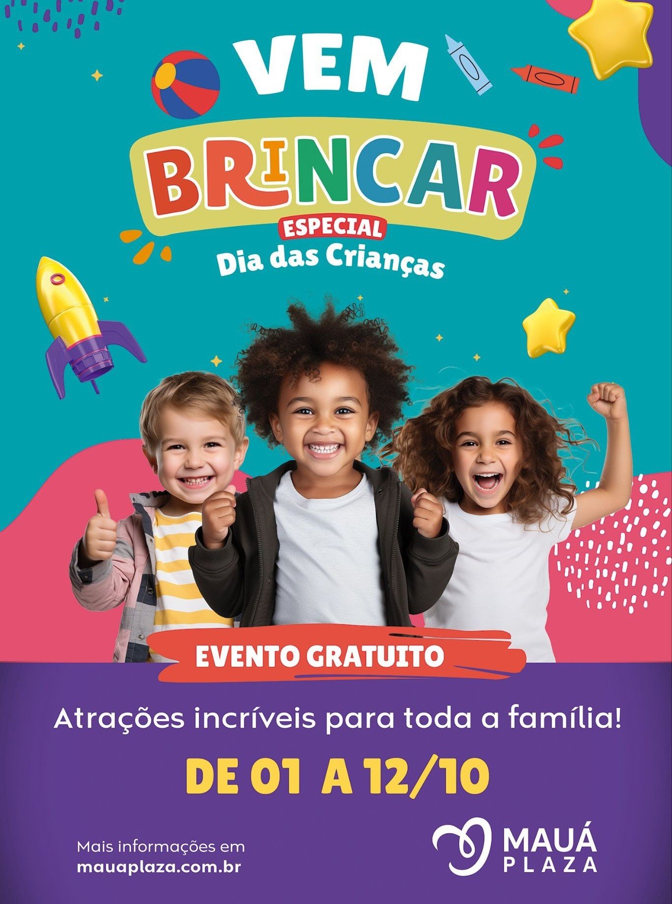 Mauá Plaza Shopping no ABC Paulista terá programação gratuita para crianças de 1º a 12 de outubro